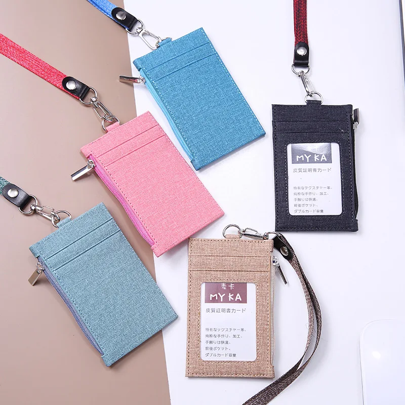 

Neck Strap Lanyard Card Holder Case Badge Bag Bank ID Card Credit Bus Business Card Cover Holder Leather Wallet Coin Purse