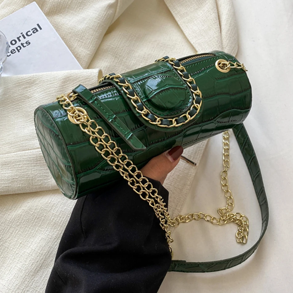 

Trendy Bucket Shaped Women Bags Luxury Female Handbags 2022 Summer Fashion Chains Shoulder Bag High Quality Patent Leather Purse