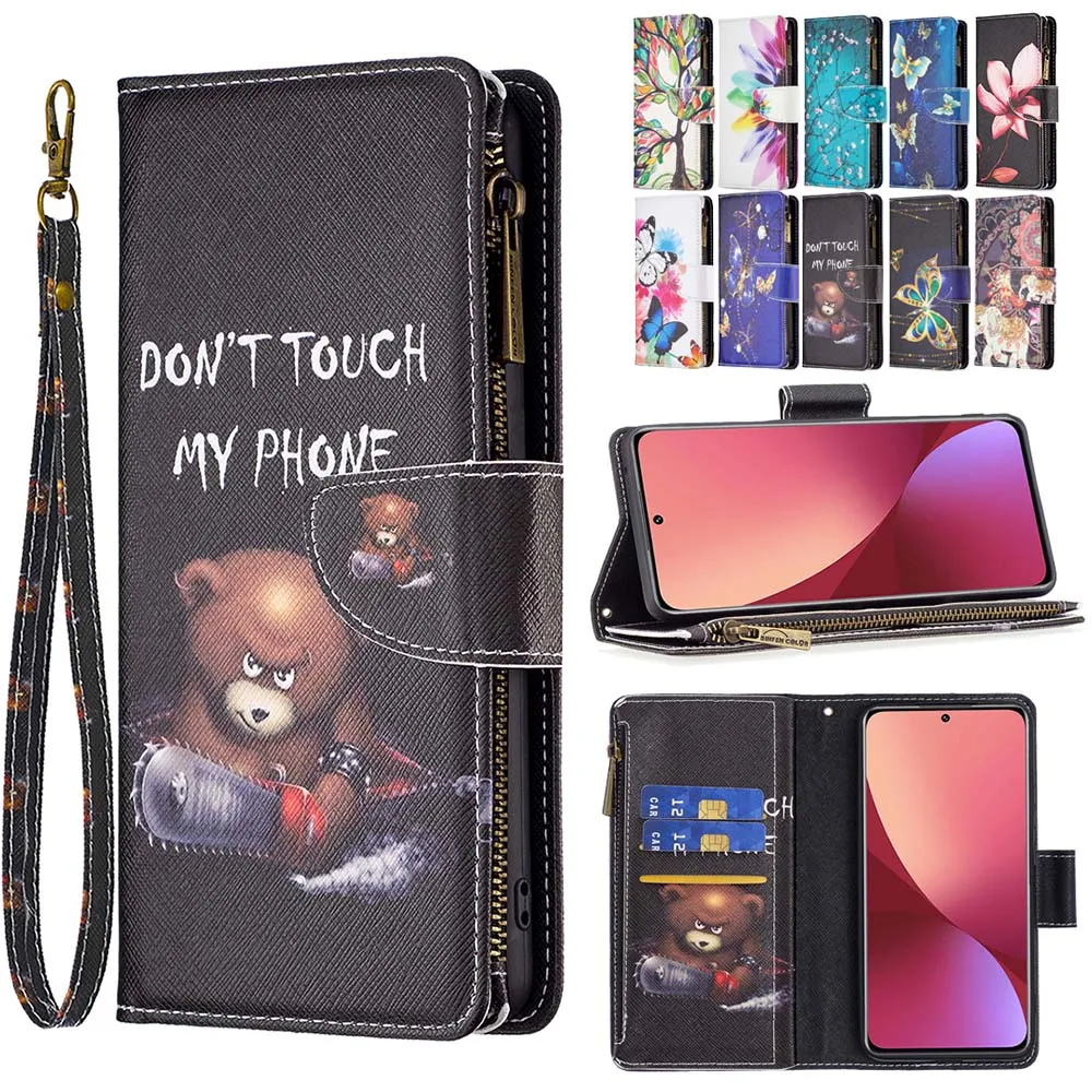 

For Samsung Galaxy S9 S10 S10E S20 S21 FE S22 Note 10 Note 20 Ultra A02S A03S Painted Leather Case Flip Zipper Bags Phone Cover