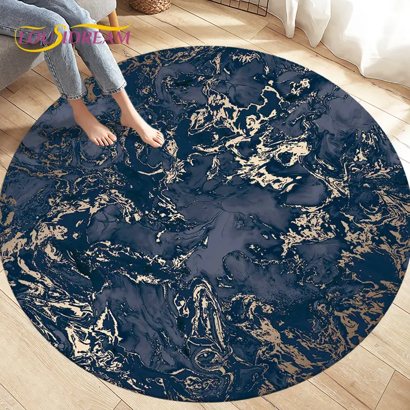 Colour Nordic Black Gold Marble Round Area Rug,Circle Carpet Rug for Living Room Bedroom Sofa Decor, Kids Floor Mat Kitchen Mat