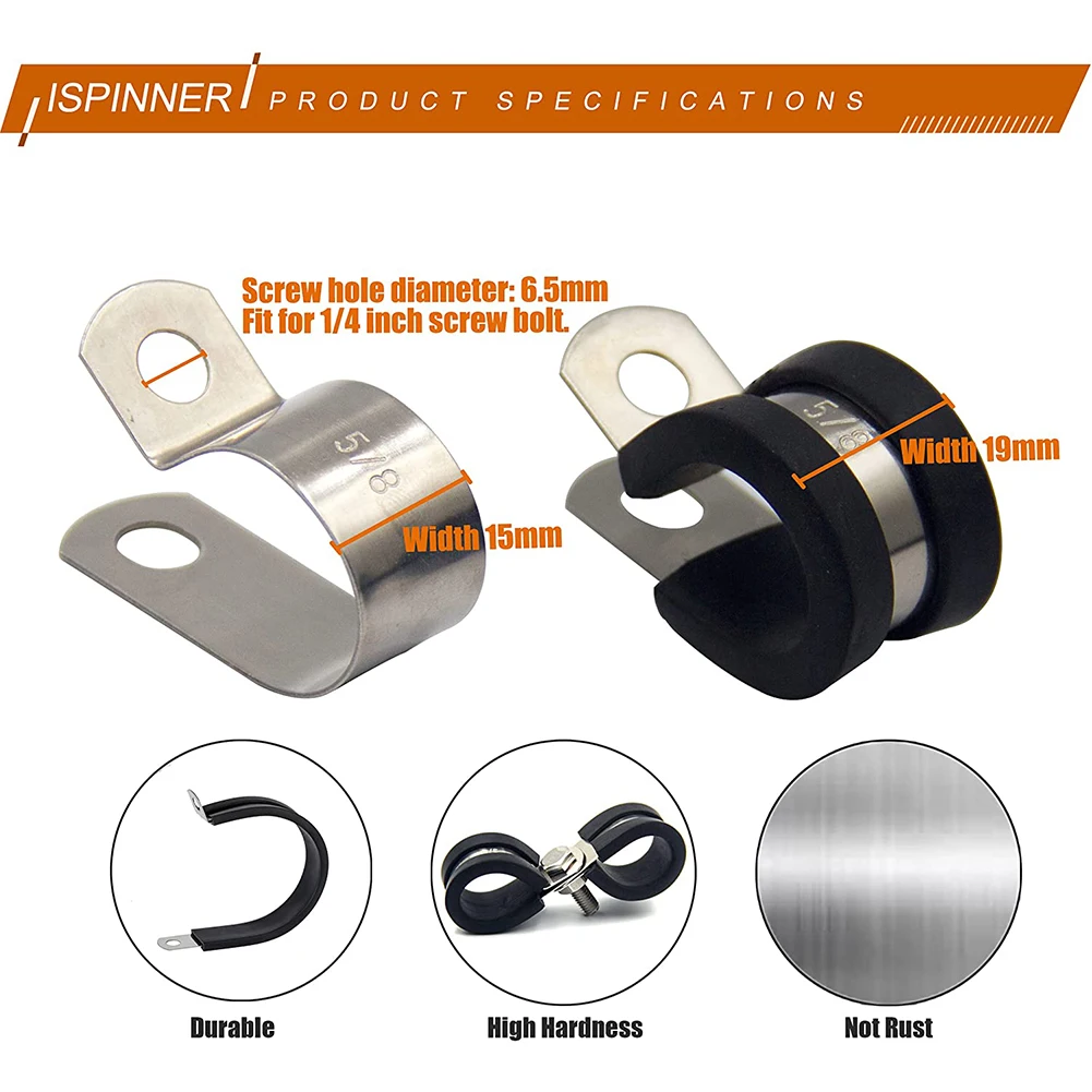 

52 Pcs Cable Clamp Rubber Cushion Insulated Clamp 304 Stainless Steel Pipe Clamp For Accessories Holding