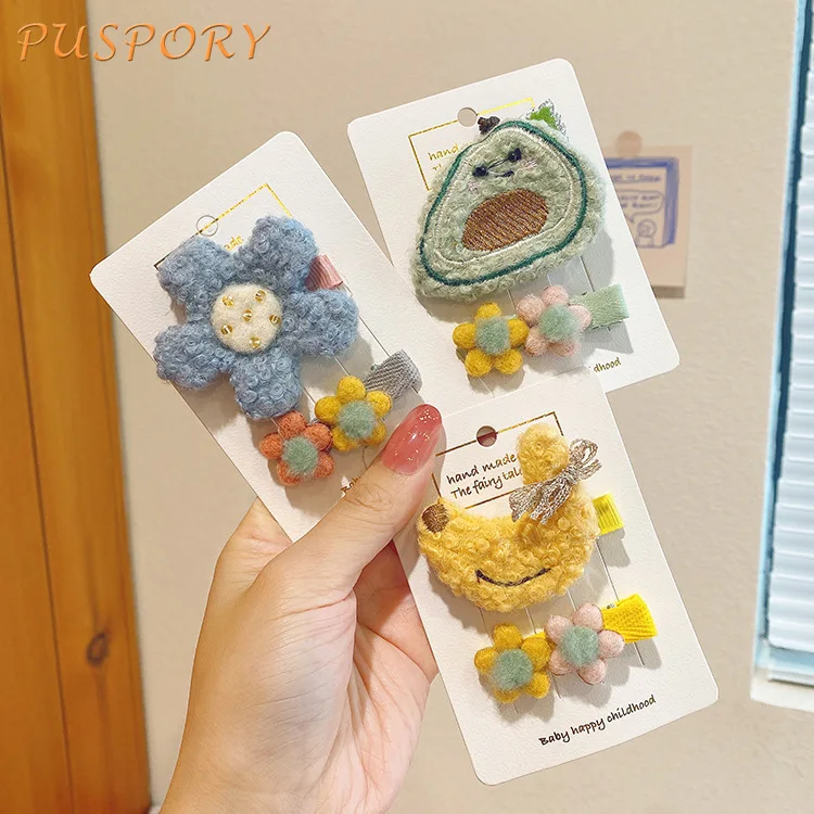 

Детская заколка для волос из овечьей шерсти на осень и зиму, набор заколок для волос для новорожденных, с мультяшными фруктами для девочек, д...