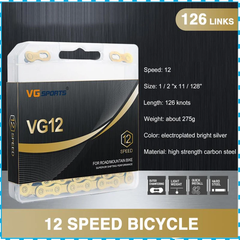 

Спортивная цепь VG для горных велосипедов, 12 скоростей, Золотая цепь, 12 s, 12 Скоростей, 1x12 1x1 2, в комплекте со шнурком 126L, деталь для велосипеда