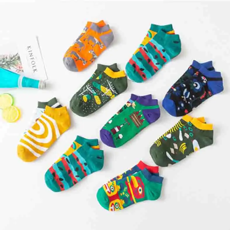 Fashion Cartoon Animal Stripe Kawaii Socks Women Cute Fruit Socks Funny Socks Children Casual Cotton Girls Ankle Socks