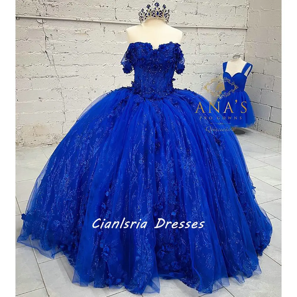

Ярко-голубое блестящее платье для Quinceanera с кристаллами, бисером, блестками, 3D цветами, милое бальное платье принцессы 16 лет, платья 15 лет