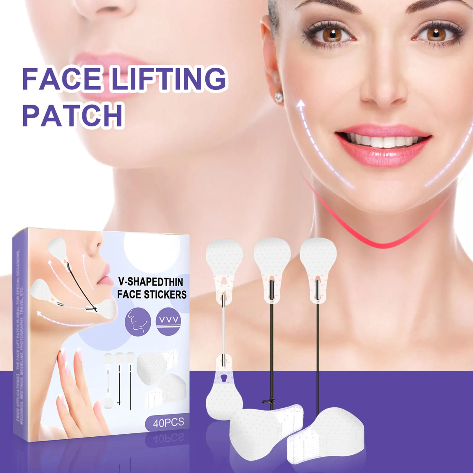 

Пластырь для подтяжки лица, мягкие и дышащие клейкие ленты для подтяжки шеи и глаз, наклейка для подтяжки двойного подбородка, регулируемый ...