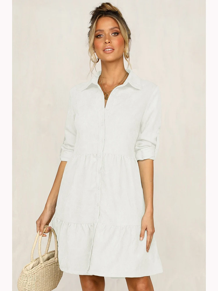 

Fitshinling Button Up Shirt Dress Women Clothing Fashion Slim A-line Short Dresses Female