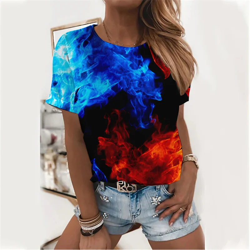

Summer Women Top T-shirt Round Neck Short Sleeve Casual Clothes Printing Comfortable Simple Style