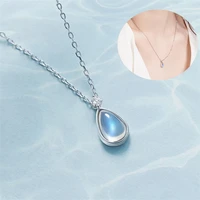 blue water drop pendant fashion sterling silver womens jewellery gift chain necklace