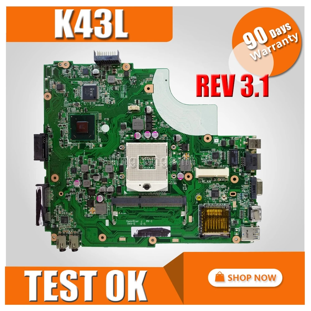 

K43L motherboard Rev 3.1 For Asus X44H X84H K84L K43L laptop motherboard K43L mainboard K43L motherboard test 100% ok