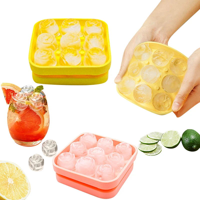 

9 Cell Ice Cube Mold Silicone Homemade Rose Shape Ice Cube Maker Creative DIY Icecream Tool Whiskey Wine Cocktail Ice Cube Trays
