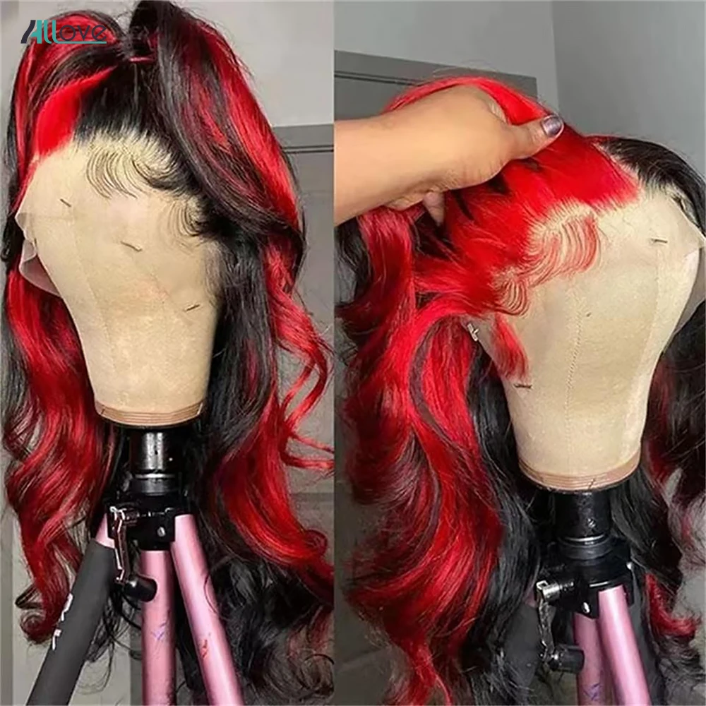 Allove Red Lace Front Human Hair Wigs Highlight Colored Human Hair Wigs PrePlucked Brazilian Body Wave Lace Front Wig For Women