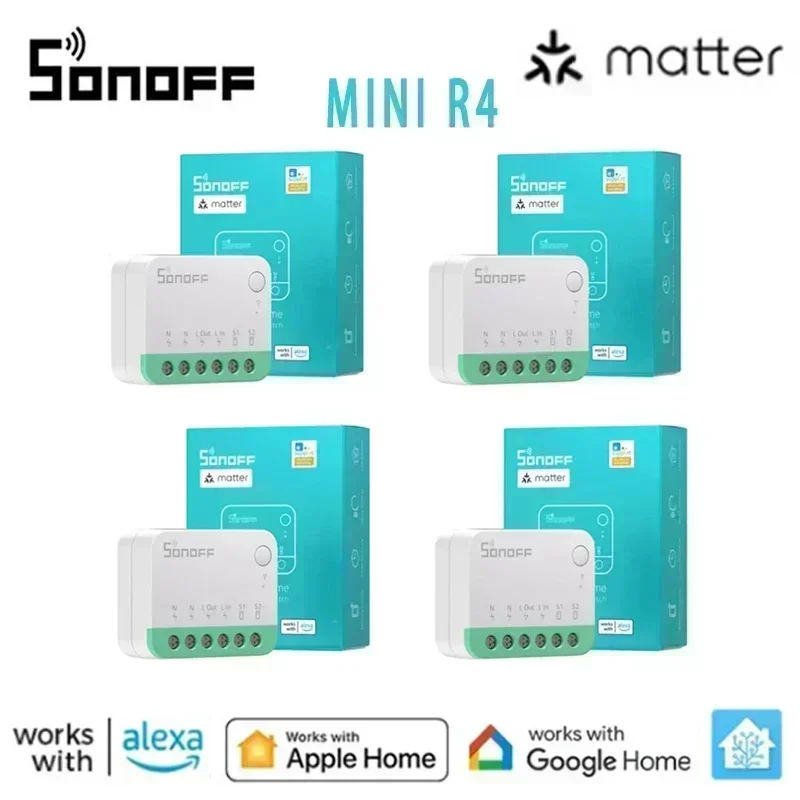 Sonoff Mini R4 Matter WiFi Умный домашний выключатель освещения Extreme Relay работает с Alexa Google Home