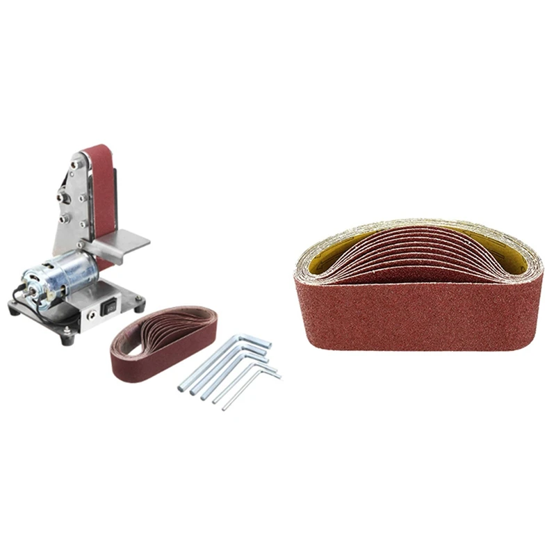 10Pcs 3 X 21Inch Sanding Belts 240 Grit & 1Pcs 350W Mini Electric Belt Machine Sander Sanding Grinding Polishing Machine