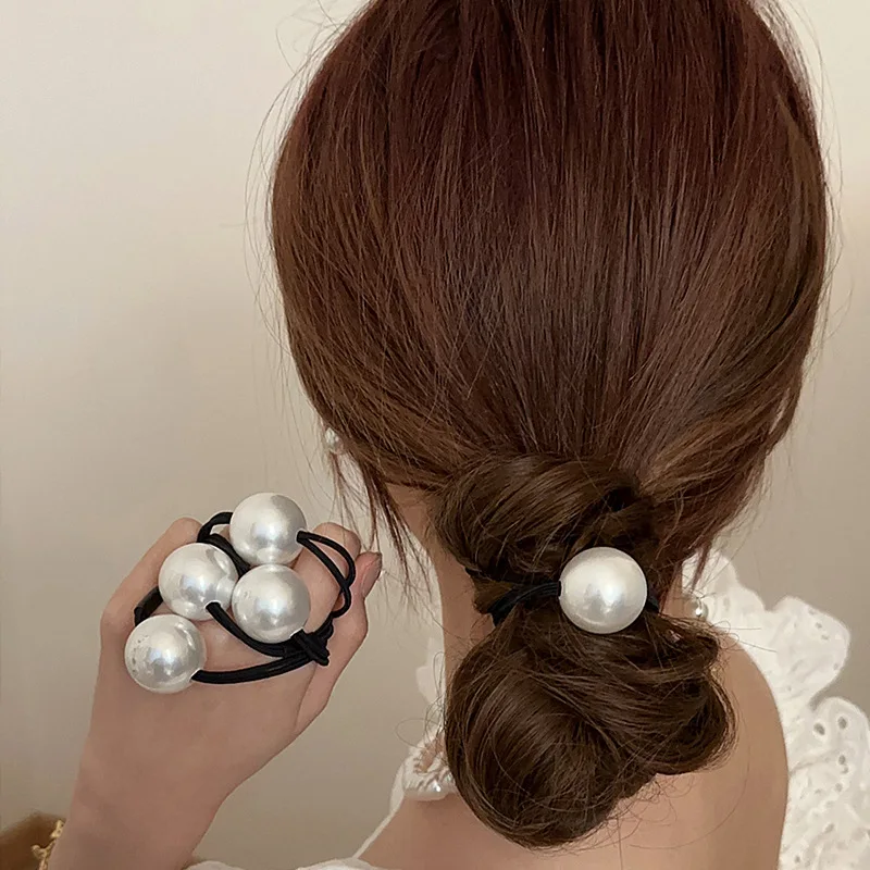 

New Trendy Classic Large Pearl Headrope Elegant Temperament Tied Ponytail Hair Loop Basic Rubber Band Hair Accessories for Women