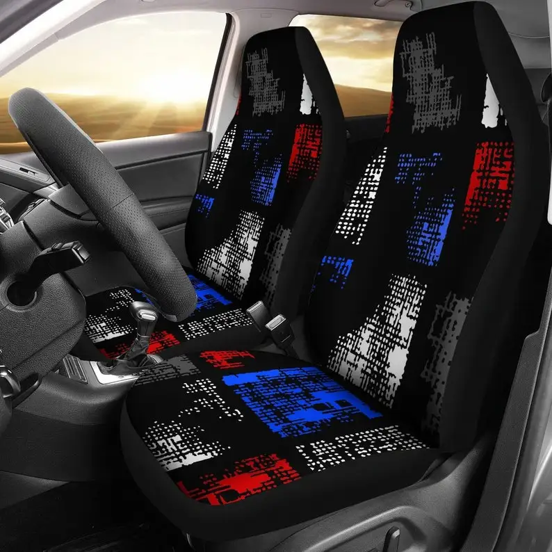 

Grey Red White Blue Abstract Art Car Seat Covers Pair, 2 Front Seat Covers, Car Seat Protector, Car Accessories