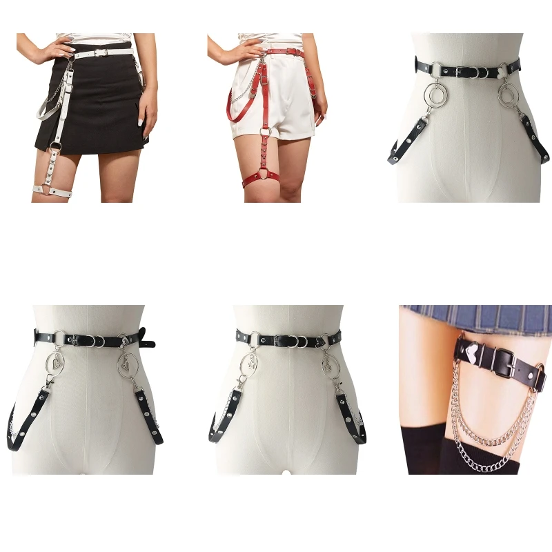 

449B Double Layered Faux Waist Chain Alloy and Faux Leather Shinning Body Chains Body Straps Accessories for Women and Girls