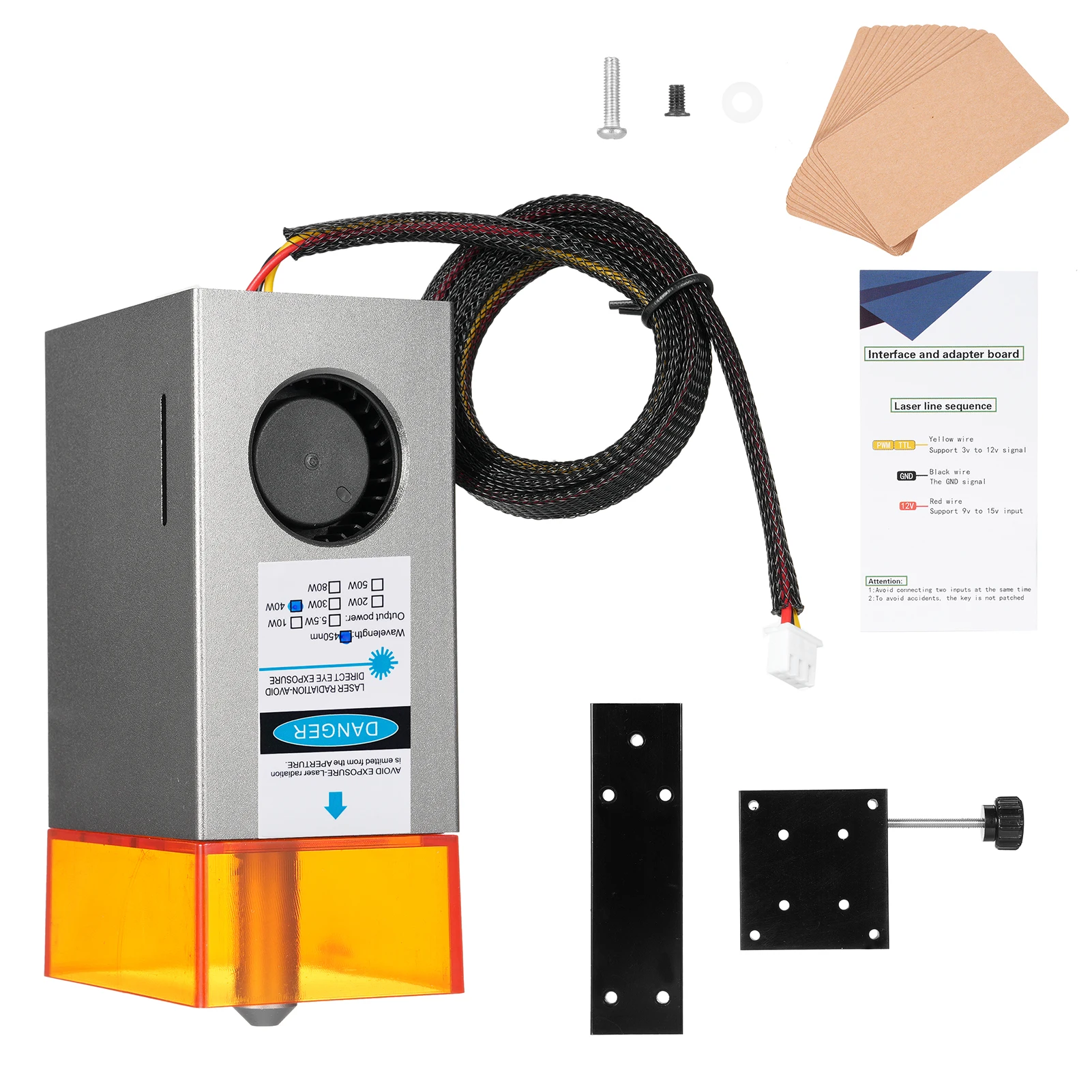 

Лазерный модуль 40 Вт/80 Вт из сплава, лазерный гравировальный модуль, лазерная головка, встроенный воздушный насос с дополнительной функцией воздуха