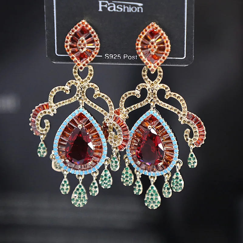 

Peacock feather drop earrings Women Fashion Statement Drop Dangle Earings Luxury Brand Design Statement Jewelry