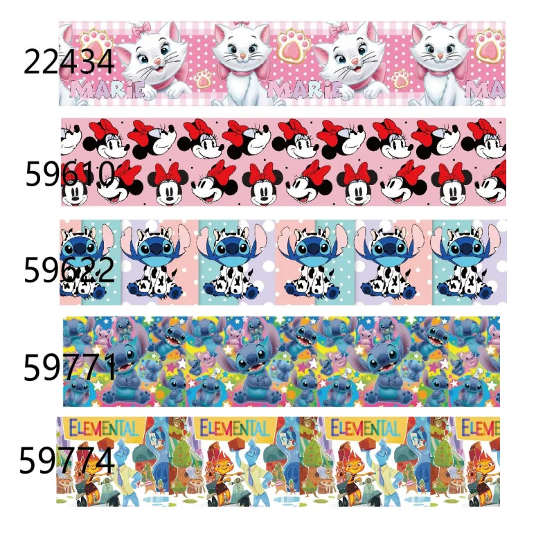 

25mm 38mm Disney Cartoon Grosgrain Ribbon Marie Minnie Stitch Elemental Character Fabric to Make Bows DIY Accessories 10y 20y