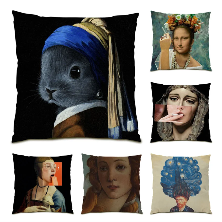 

Living Room Decoration Funny Figure Pillowcase Soft Pillow Cover Vintage Pillow Covers Decorative Cushion Polyester Linen E0470