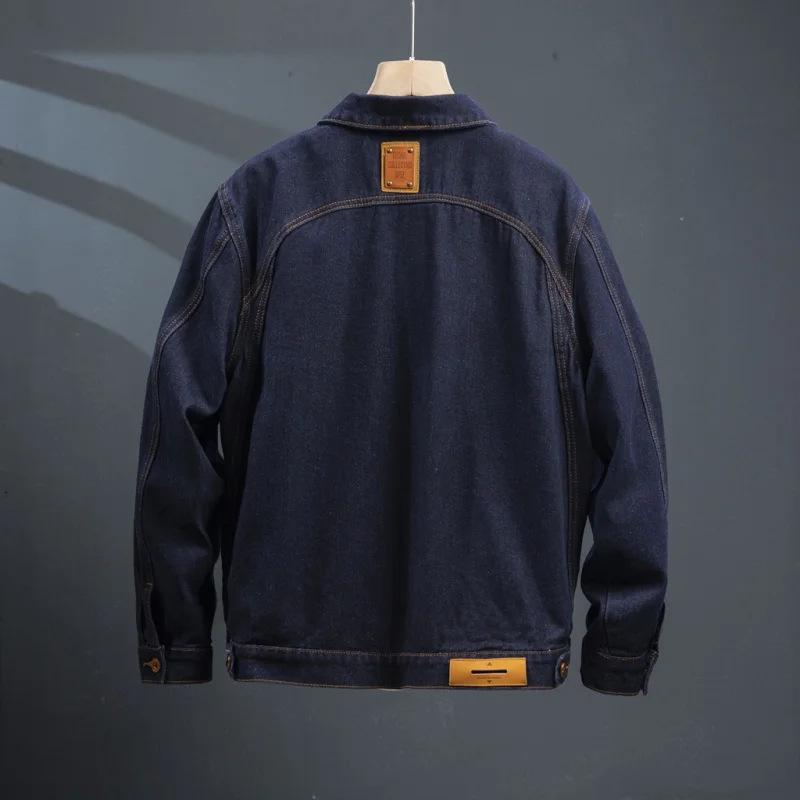 Мужское джинсовое пальто контрастного цвета с вышивкой 2024 рабочая одежда в