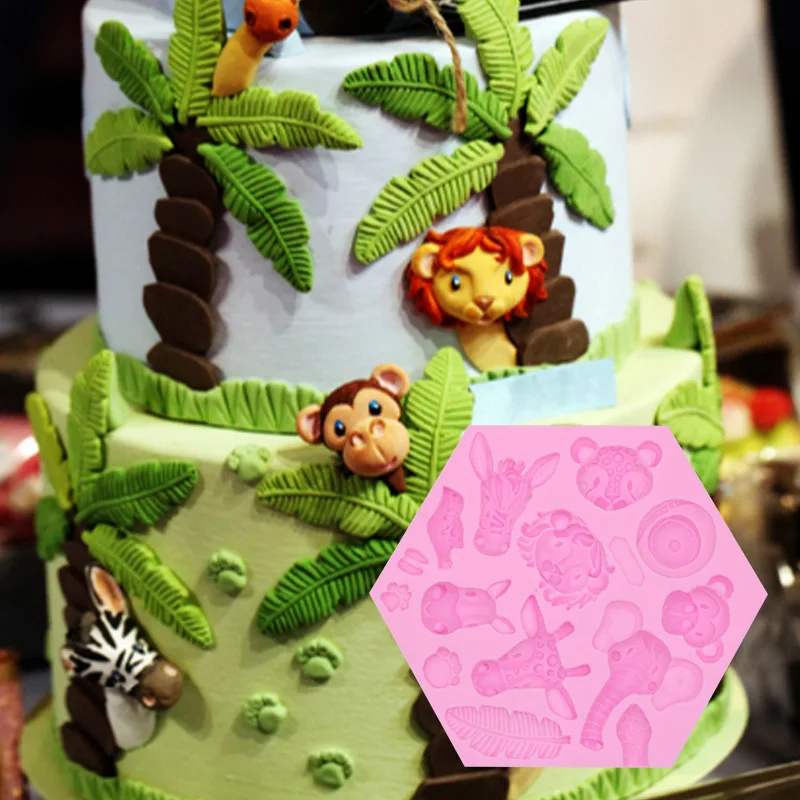 

Fondant Forest Animal Silicone Mold Elephant Lion Monkey Giraffe Epoxy Mold Fondant Chocolate Child Cake Decoration Baking Tool