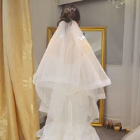 wedding veil double layer with hair comb sheer plain veils unadorned short blusher veil for bride soft tulle bridal headpiece