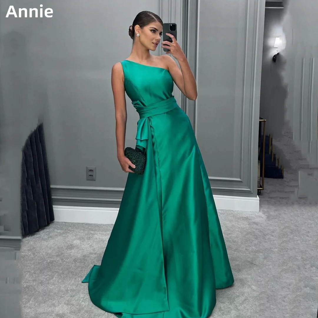 

Annie Satin Shoulder Prom Dressess A-line Elegant Ladies Cocktail Custom Evening Dress فساتين سهره فاخره Green 2023