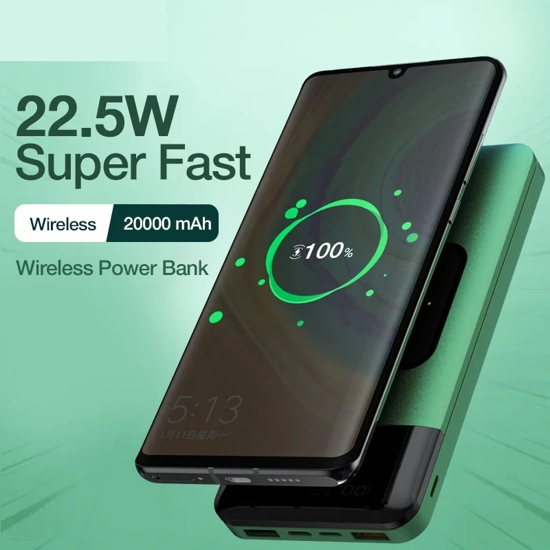 

2022 Wireless Charger Power Bank 20000mAh Fast Charging Portable Charger Powerbank for Smartphone External Battery Rechargeable