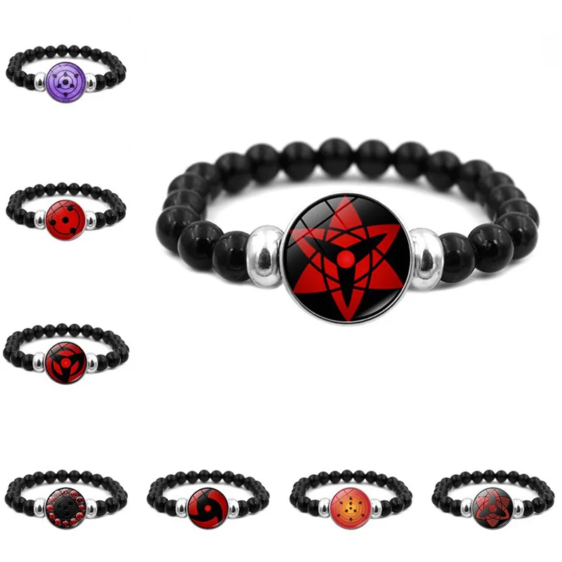 

Anime Jewelry Sharingan Eye Beads Bracelet Uchiha Sasuke Kakashi Mangekyou Rinnegan Eyes Glass Pendant Bangles Women