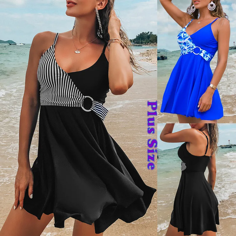 

S-2XL Summer New Plus Size Ladies Bikini Set Printed Skirt Split Swimsuit