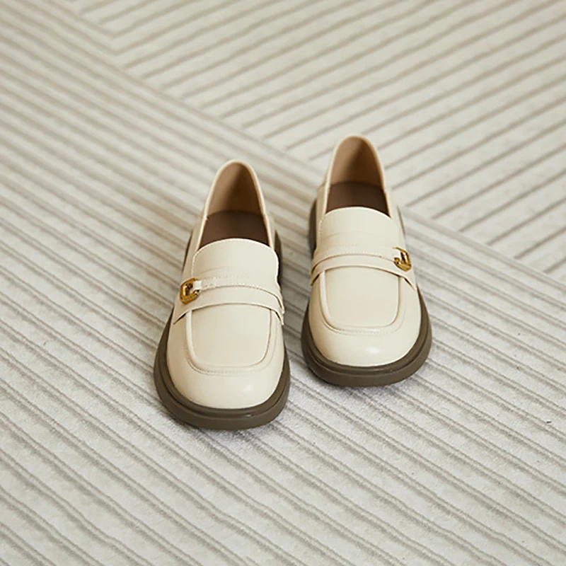 2023 Spring British Style Loafers Women Round Toe Chunky Heel Single Shoes Female Slip On Low Heel Casual Leather Shoes Woman
