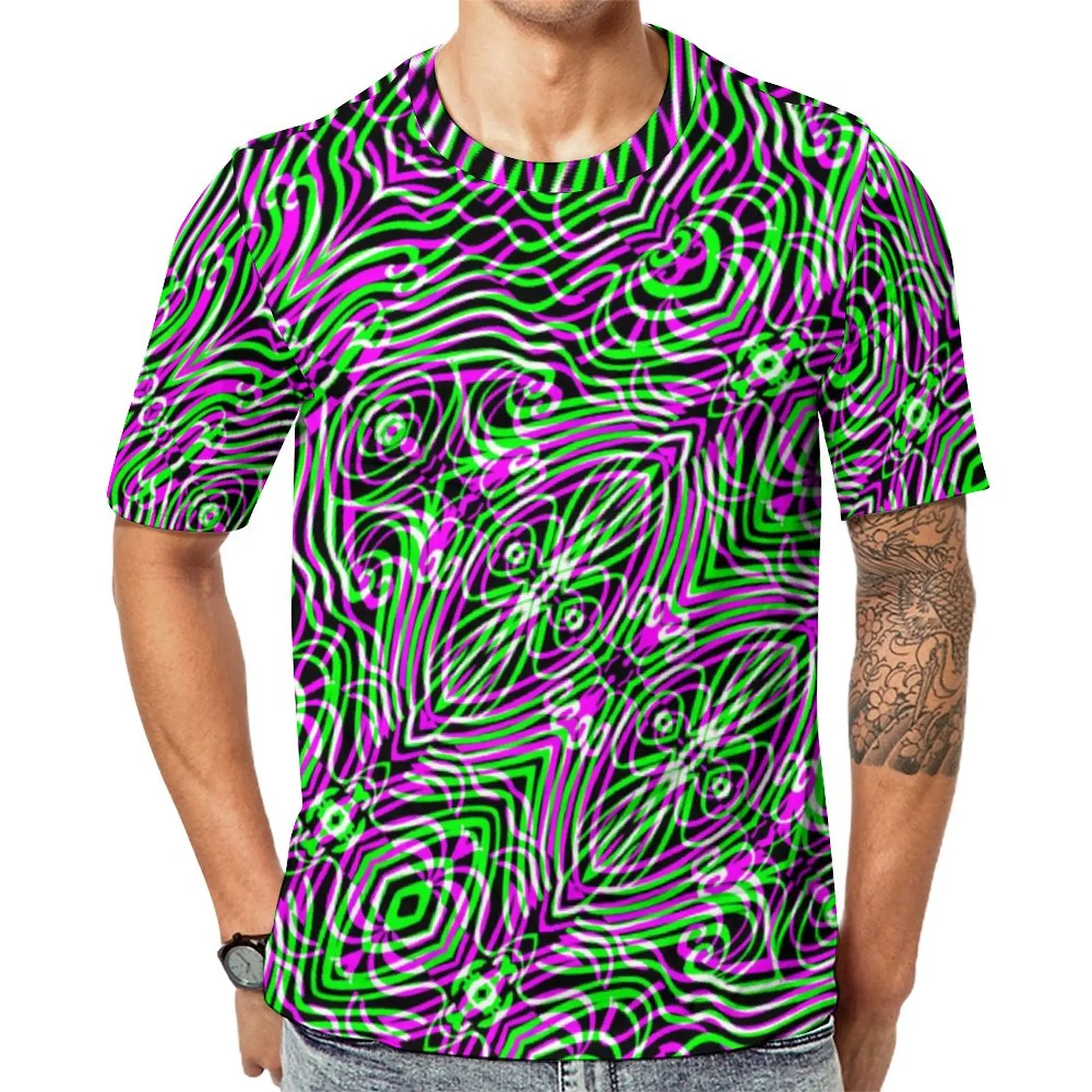 

Красочная футболка с гео-принтом, иллюзионные ранние футболки, мужская Базовая футболка, летний топ с коротким рукавом и принтом, футболки б...