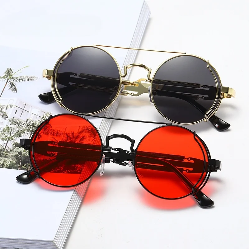 

Classic Gothic Steampunk Sunglasses Luxury Brand Designer High Quality Men and Women Retro Round Pc Frame Sunglasses