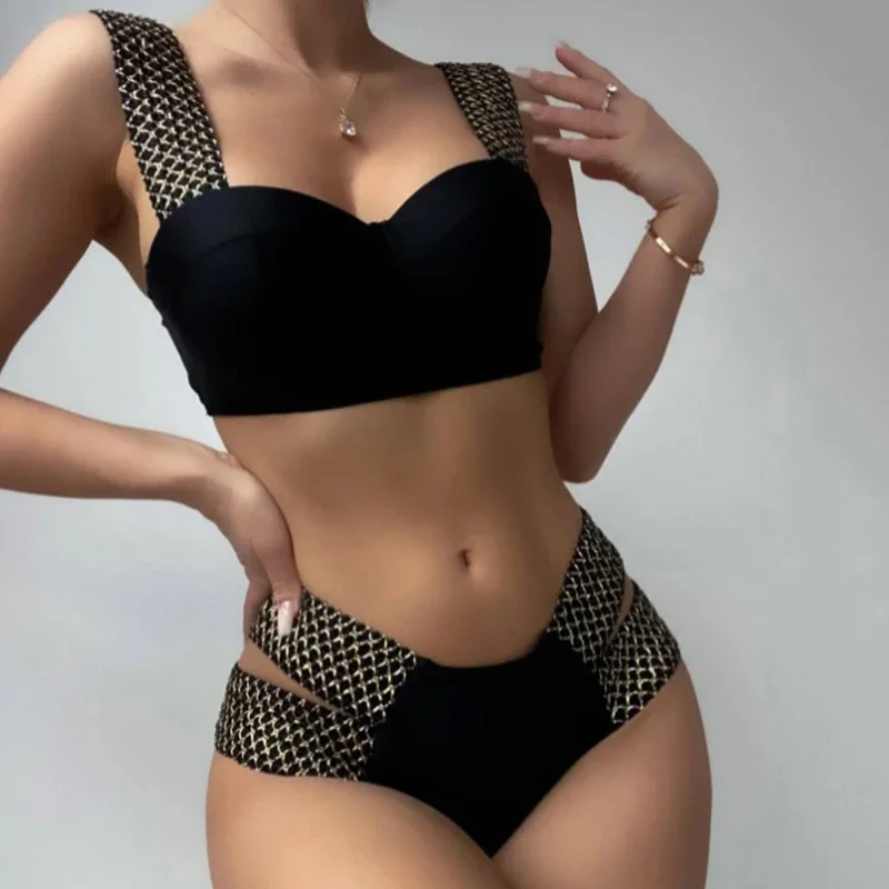 

Sexy Black Push Up Bikinis Set Shiny Bandage Swimsuits Women Swimwear Bathing Suits Brazilian Biquinis Underwire Bikini Mujer