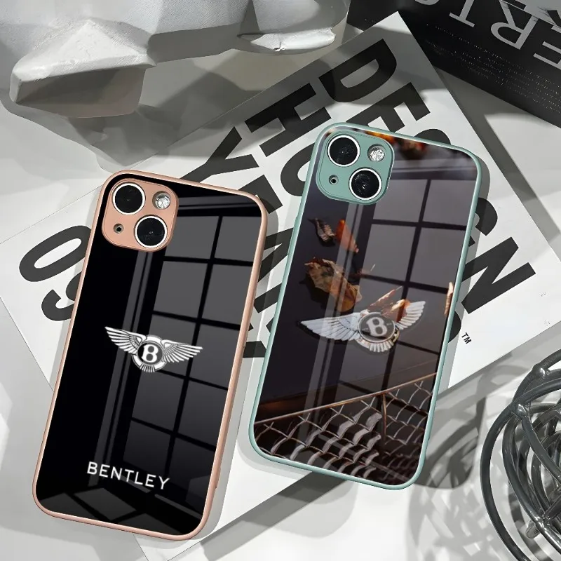 

Роскошный автомобильный чехол для телефона B-Bentley, новинка для IPhone 14 13 11 12 XR XS MAX 7/8 X Plus, цветные чехлы из закаленного стекла для пар
