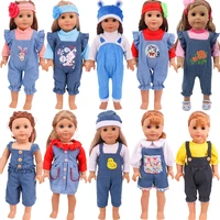 denim suit clothes kawaii animal pattern doll clothes jumpsuitsdresses for 18 inch girls american 43 cm baby new born og toy