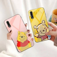 cute cartoon pooh bear phone case tempered glass for huawei p30 p20 p10 lite honor 7a 8x 9 10 mate 20 pro