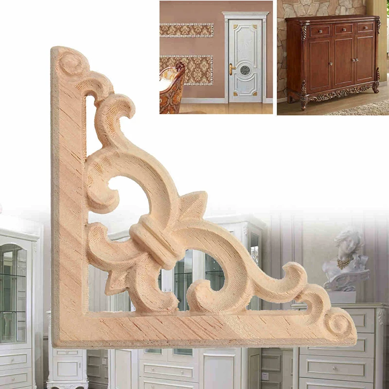 

Unpainted Wood Carving Applique Decal Decor Durable For Home Furniture High quality Wood Applique Carved Corner New