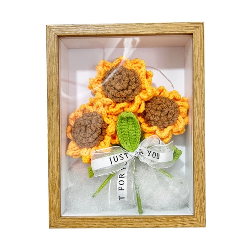 

2023 New Photo Frame Crochet Sunflower Knitted Flower Craft Ornament Supplies for Restaurant Dining Table Decoration Gift