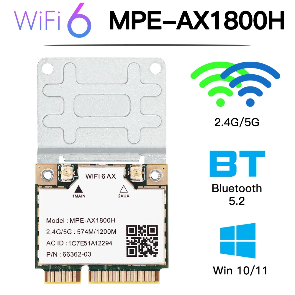 

Wifi 6 Mini pcie Wi-Fi Card Like AX210 Dual Band 1800Mbps 2.4G/5Ghz Bluetooth 5.2 802.11AX Wireless Network adapter Win 10 11