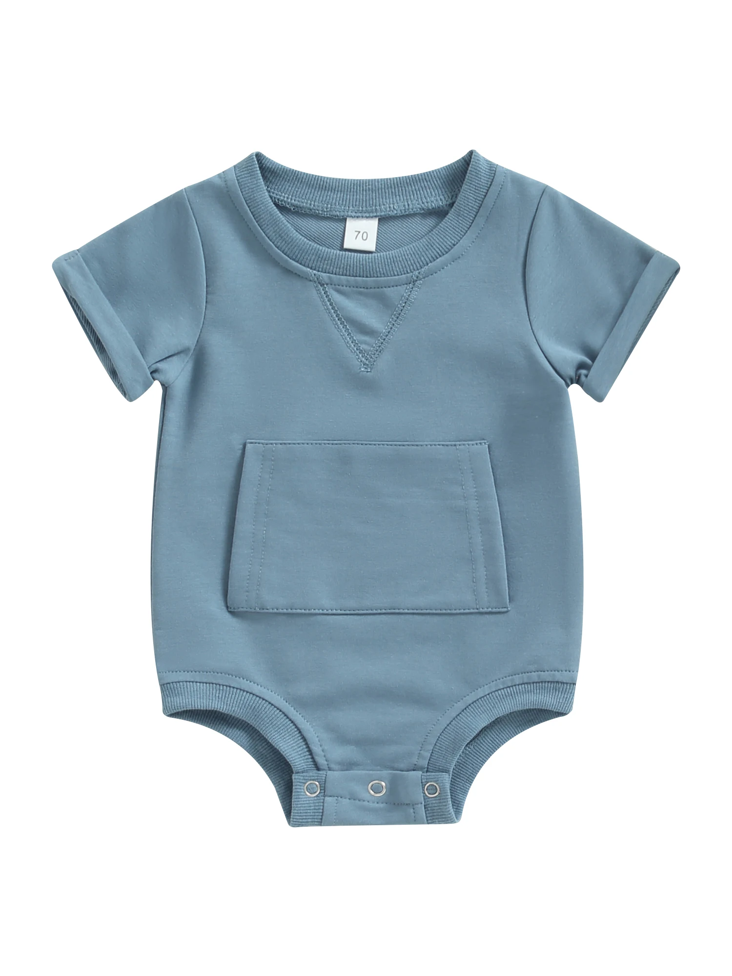 

Bubble Romper Baby Boy Girl Ribbed Button Down Bodysuit Oversized Short Sleeve T-Shirt Solid Color Jumpsuit