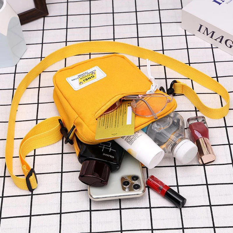 2023 Women's Crossbody Bag Trend Small Shoulder Bags Korean Canvas Solid Color Student Phone Bag Simple Shopper Zipper Handbags