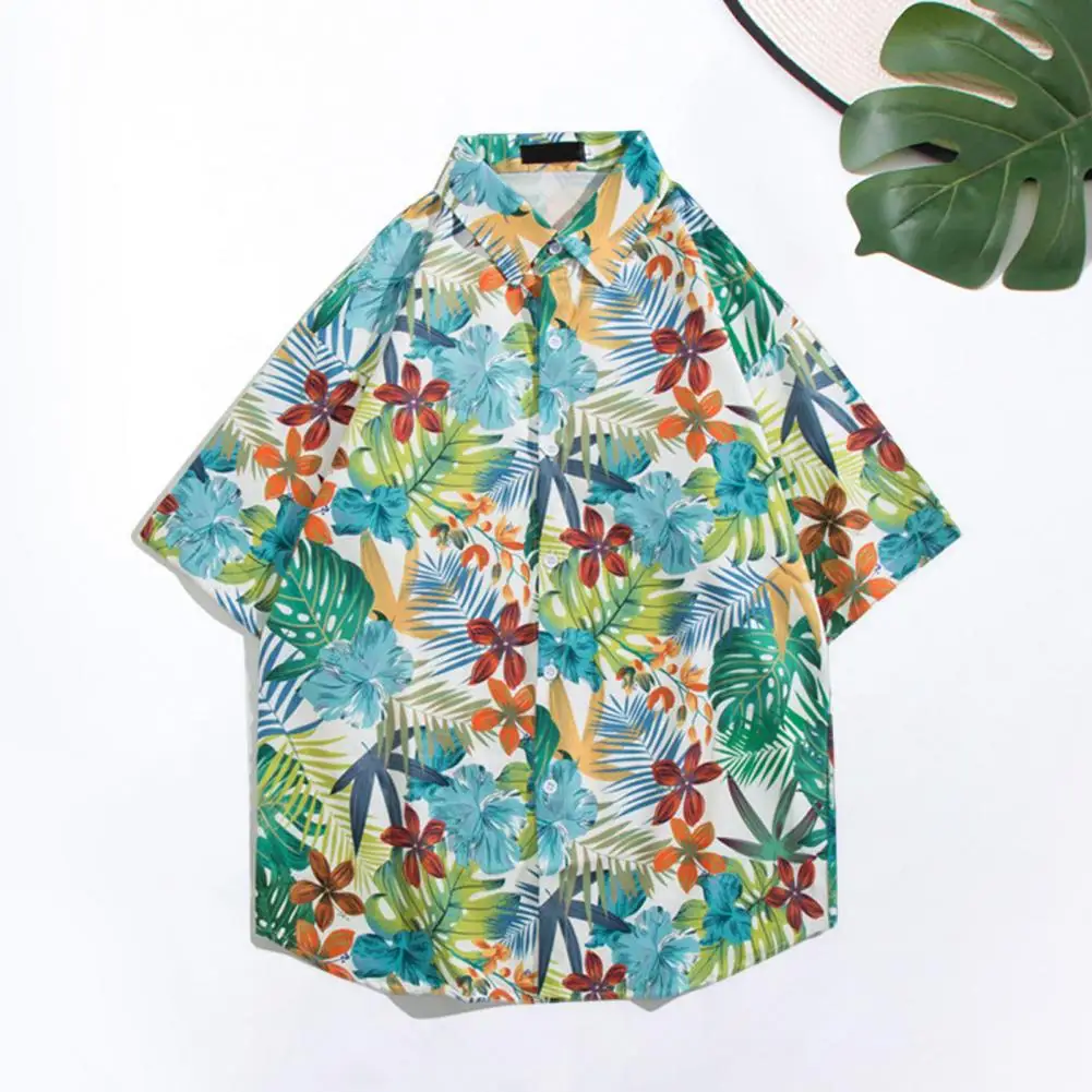 

Fashion Shirt Top Sweat Absorbing Summer Shirt Short Sleeve Men Tropic Leaves Printed Casual Holiday Shirt Versatile