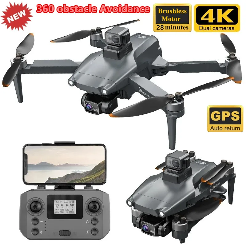 

Квадрокоптер L600 PRO 4K HD с двумя камерами, бесщеточный двигатель с функцией обхода препятствий, GPS, Wi-Fi, Радиоуправляемый Дрон, профессиональный Квадрокоптер с видом от первого лица