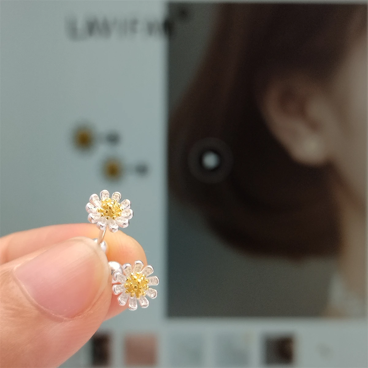 Женские серьги-гвоздики из стерлингового серебра 925 пробы с маленькими ромашками