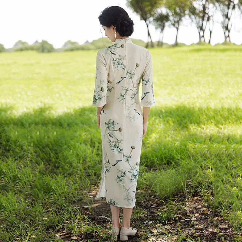 Традиционная китайская Осенняя Qipao длинная Улучшенная Женская юбка-Ципао для