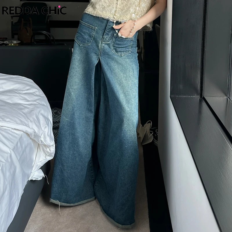 

Широкие брюки ReddaChic в стиле оверсайз 90-х годов, женские мешковатые джинсы, женские брюки с высокой талией, повседневные Простые Стильные корейские брюки
