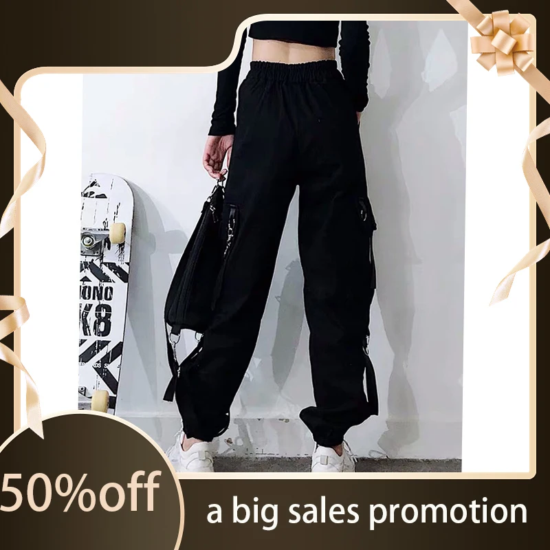 

Черный корсет, комбинезоны, Женская мода в стиле хип-хоп, прямые свободные брюки BF Harlan для студентов, тонкие осенние и